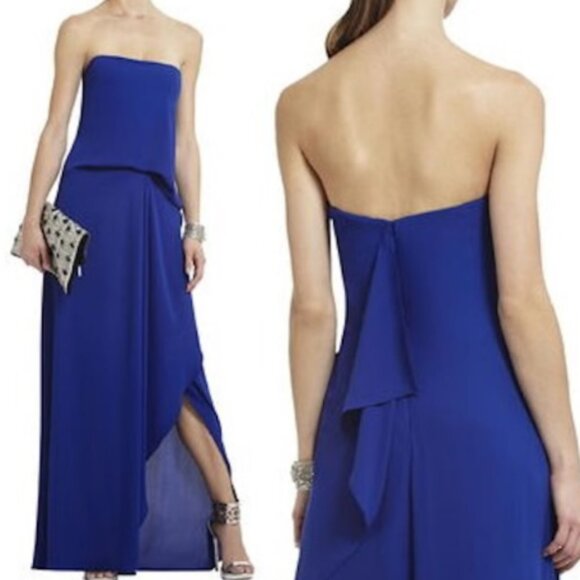 BCBGMaxAzria Royal Blue Draped Strapless Maxi Dress Gown - Size 6 - Picture 1 of 7